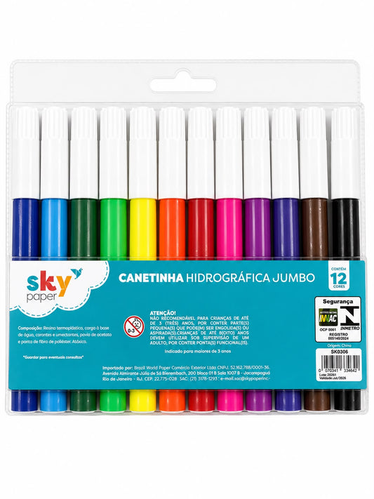 Canetinha Hidrográfica Jumbo Sky Paper 12 Cores Atóxica
