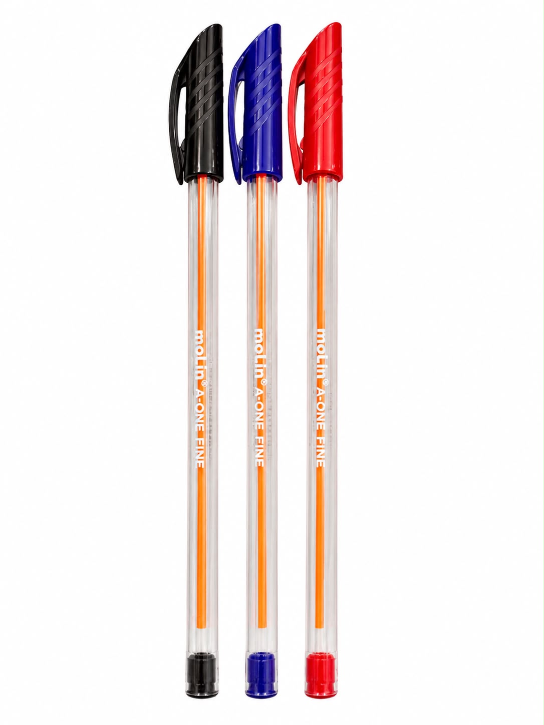 Kit Caneta Esferográfica Molin A-One Fine 1.0mm Azul Vermelha Preta com 3 Unidades