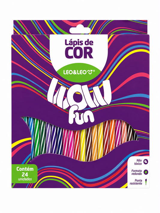 Lápis de Cor Leo&Leo Wow Fun 24 Cores Não Tóxico