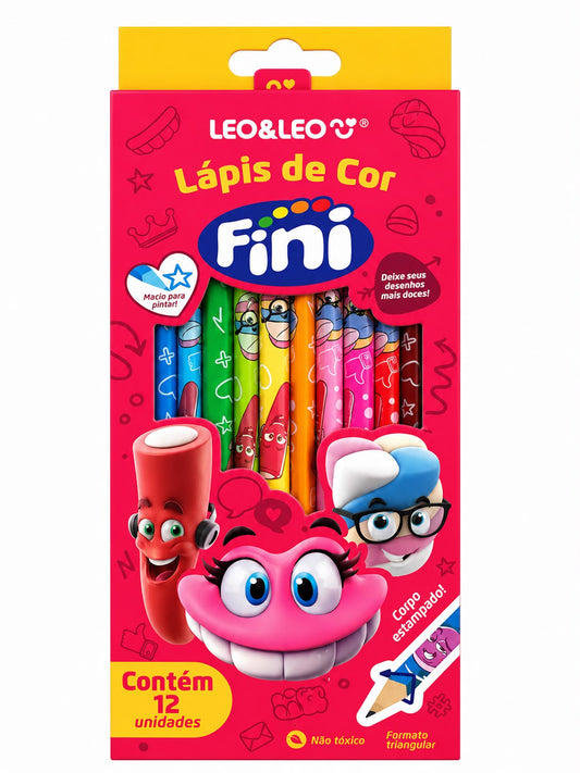 Lápis de Cor Fini Leo&Leo 12 Cores Corpo Estampado Formato Triangular