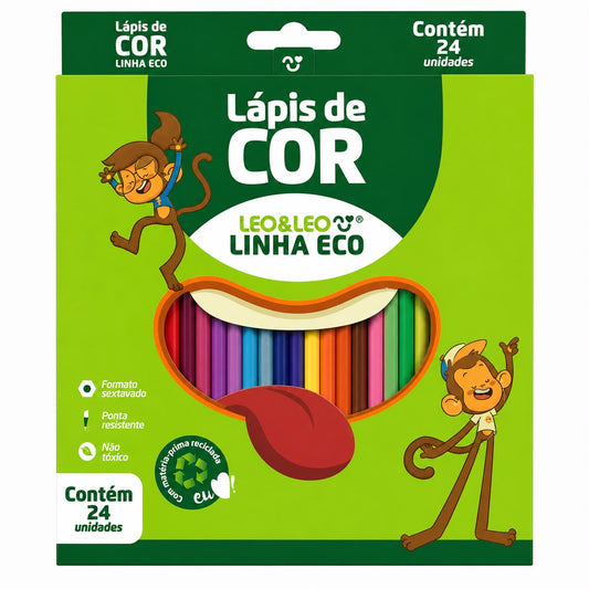 Lápis de Cor Leo&Leo Linha Eco 24 Cores com Material Reciclado