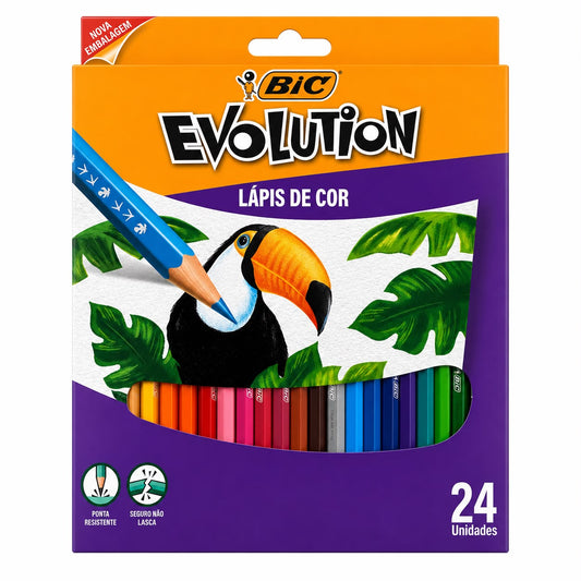Lápis de Cor Bic Evolution 24 Cores com Ponta Resistente