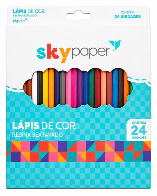Lápis de Cor Sky Paper Resina Sextavado 24 Cores