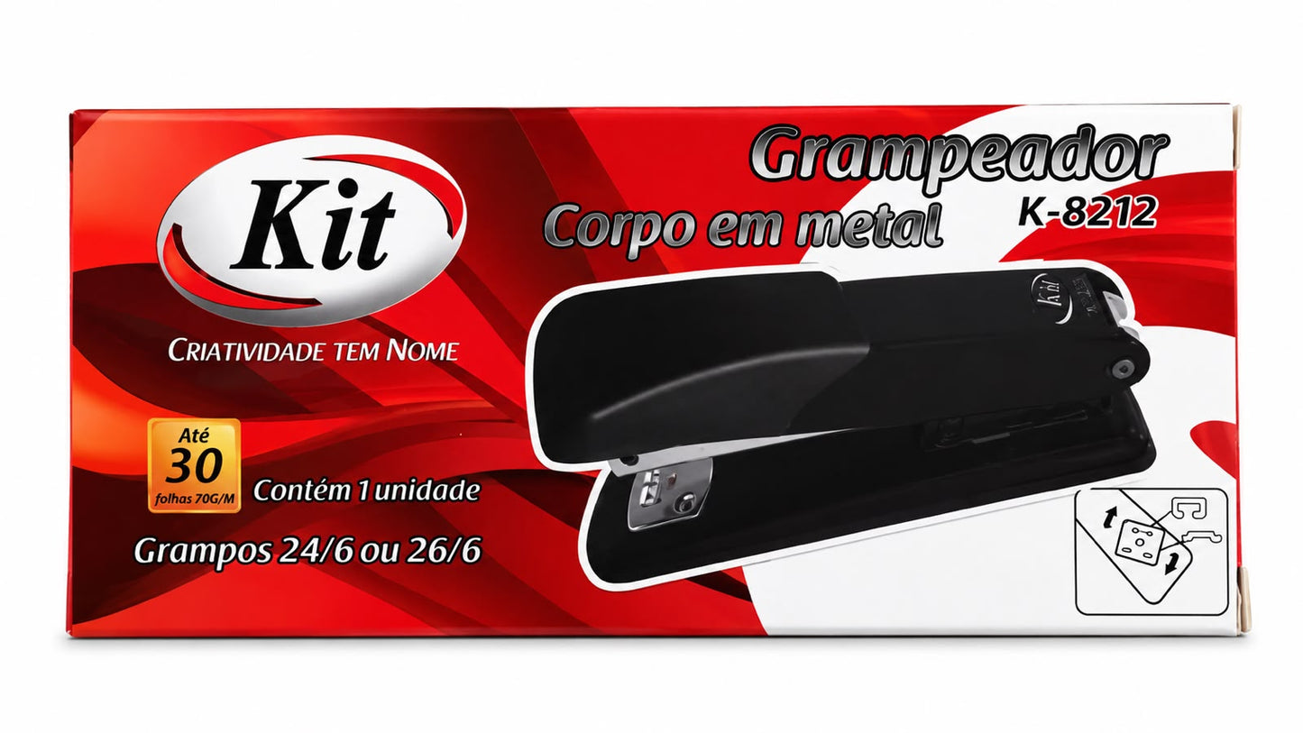 Grampeador de Mesa Metálico K-8212 para Grampos 24/6 e 26/6 Até 30 Folhas