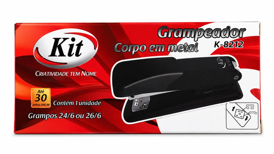 Grampeador de Mesa Metálico K-8212 para Grampos 24/6 e 26/6 Até 30 Folhas