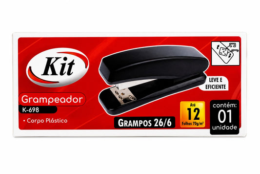 Grampeador de Mesa Kit K-698 para Grampos 26/6 Até 12 Folhas
