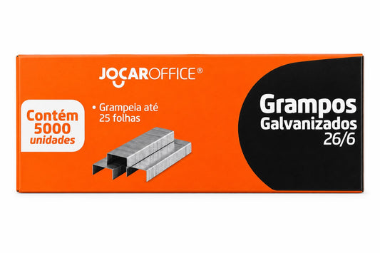 Grampos Galvanizados Jocar Office 26/6 Caixa com 5000 Unidades