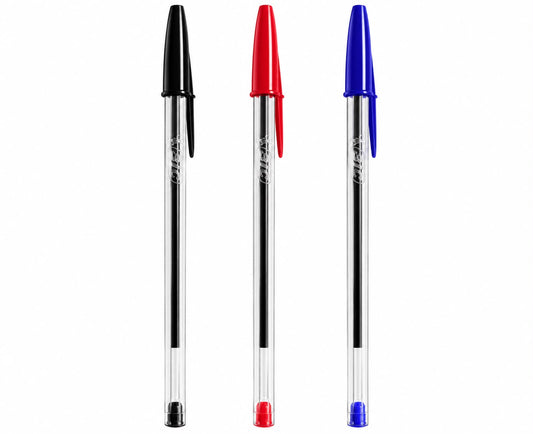 Kit Canetas Esferográficas Bic Cristal Original Azul Preta Vermelha 3 Unidades