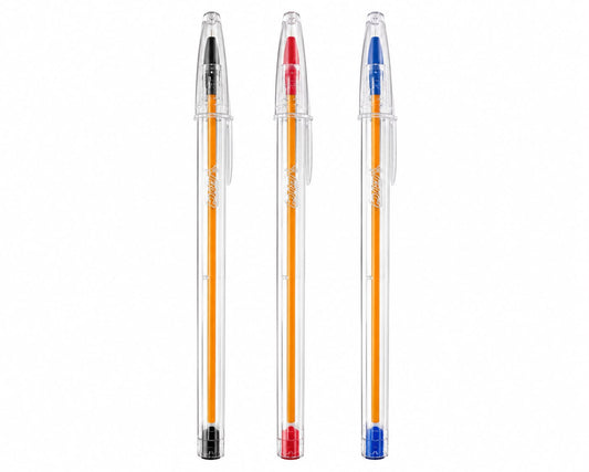 Kit Canetas Esferográficas Bic Cristal Dura+ Original Azul, Preta e Vermelha com 3 Unidades