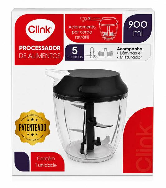 Processador Manual de Alimentos 900ml com Corda Retrátil e 5 Lâminas Clink