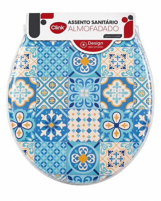 Assento Sanitário Almofadado Decorado Clink Estampa Azulejo Português