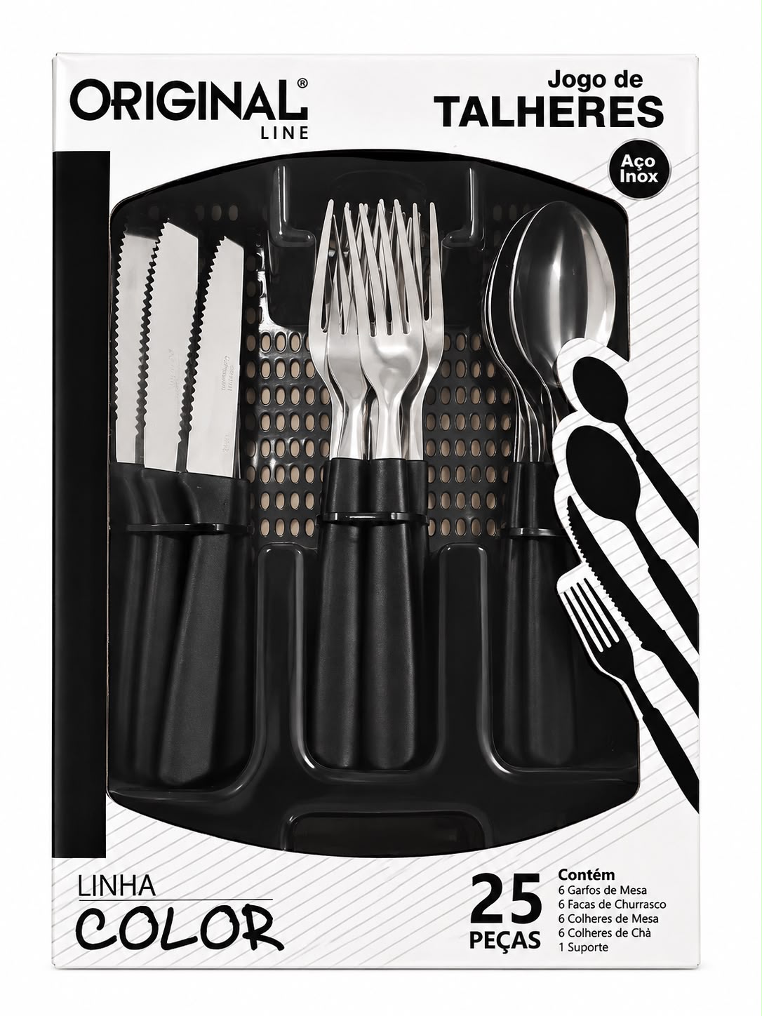 Jogo de Talheres Original Line Color 25 Peças com Suporte em Aço Inox