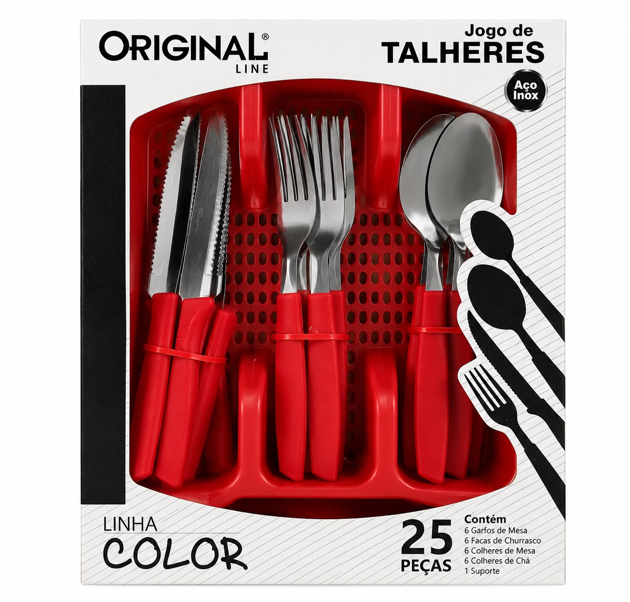 Jogo de Talheres Original Line Color 25 Peças com Suporte em Aço Inox