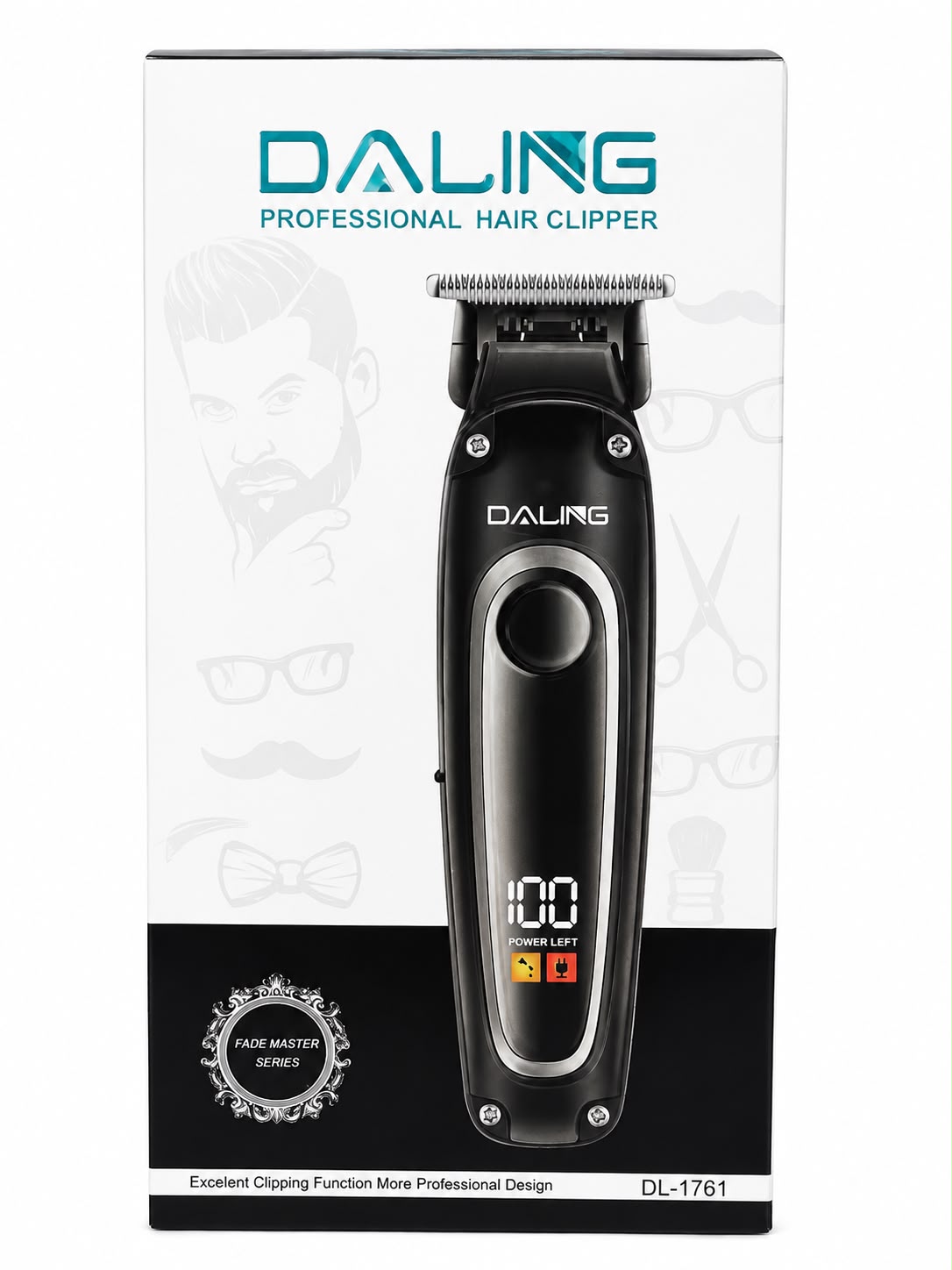 Máquina de Cortar Cabelo Profissional Daling DL-1761 Sem Fio USB com Display LED