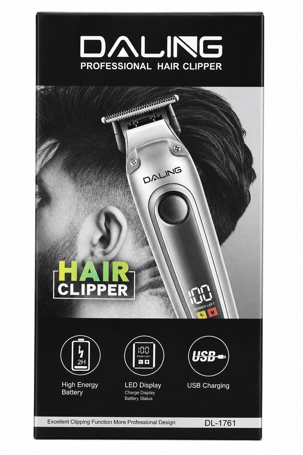 Máquina de Cortar Cabelo Profissional Daling DL-1761 Sem Fio USB com Display LED