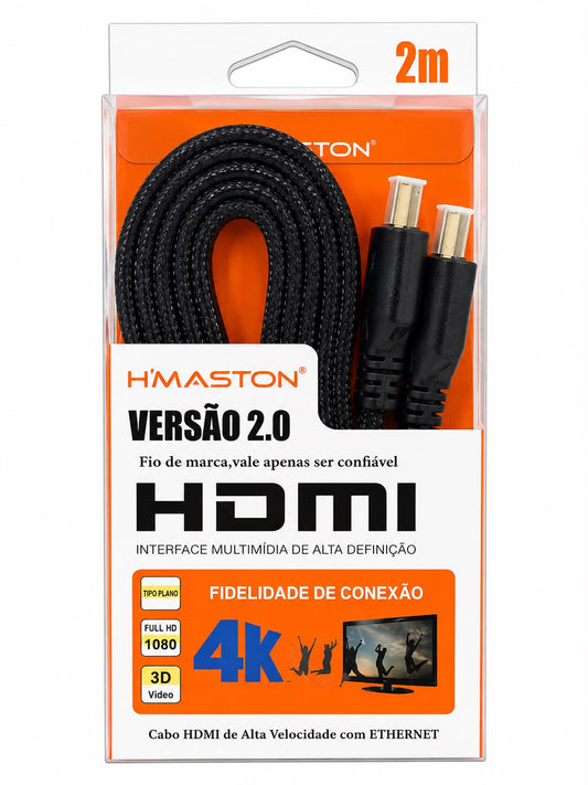 Cabo HDMI H'Maston Versão 2.0 2 Metros 4K Full HD com Ethernet