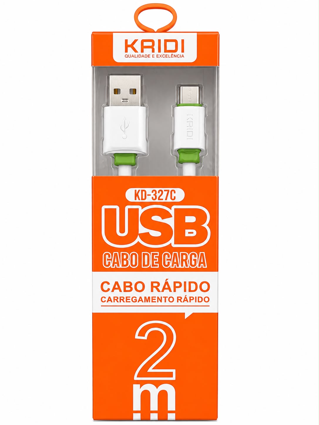 Cabo USB para USB Tipo-C Kaidi KD-327C 2 Metros Carregamento Rápido