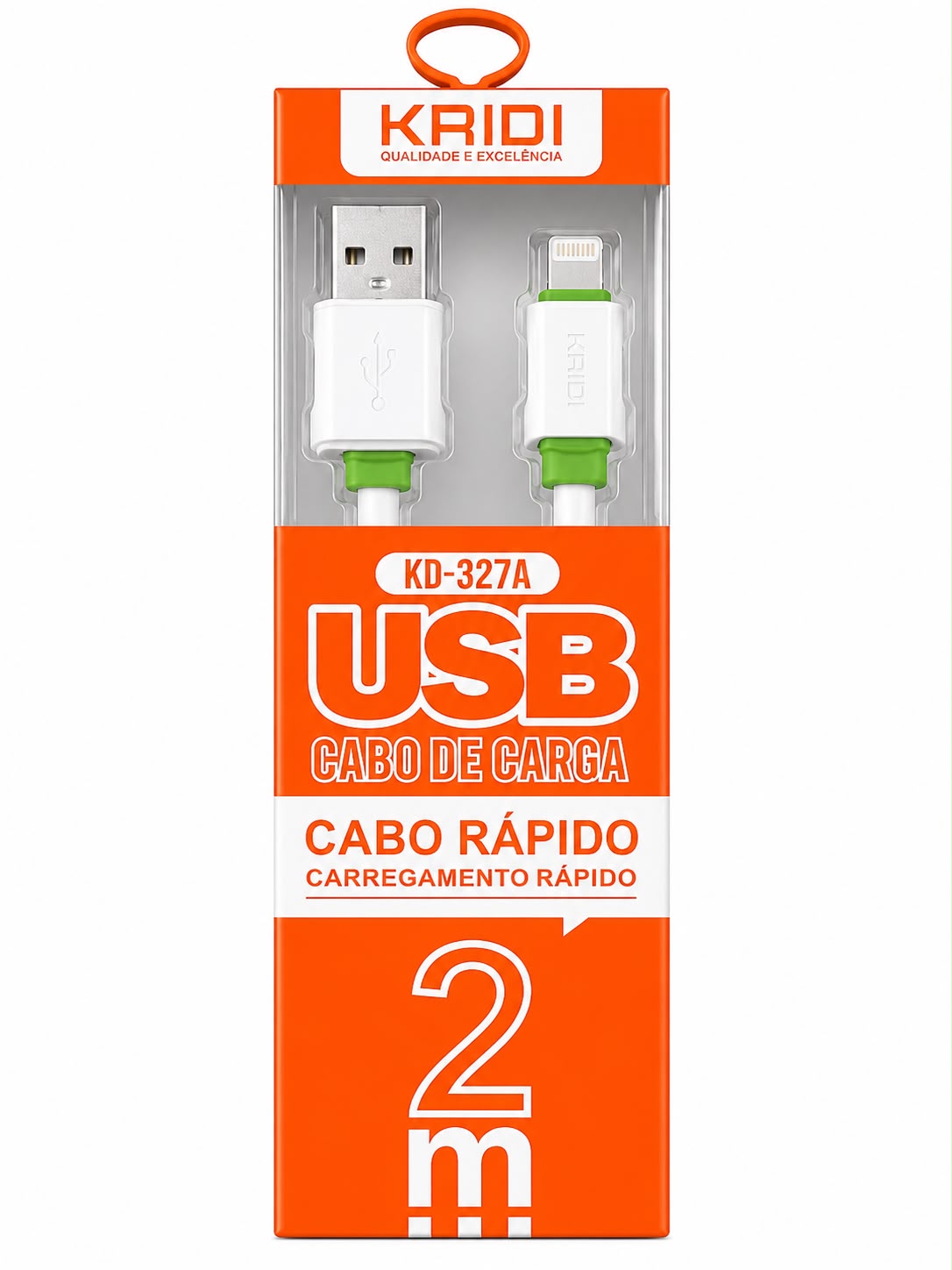 Cabo USB para Lightning Kaidi KD-327A 2 Metros Carregamento Rápido para iPhone