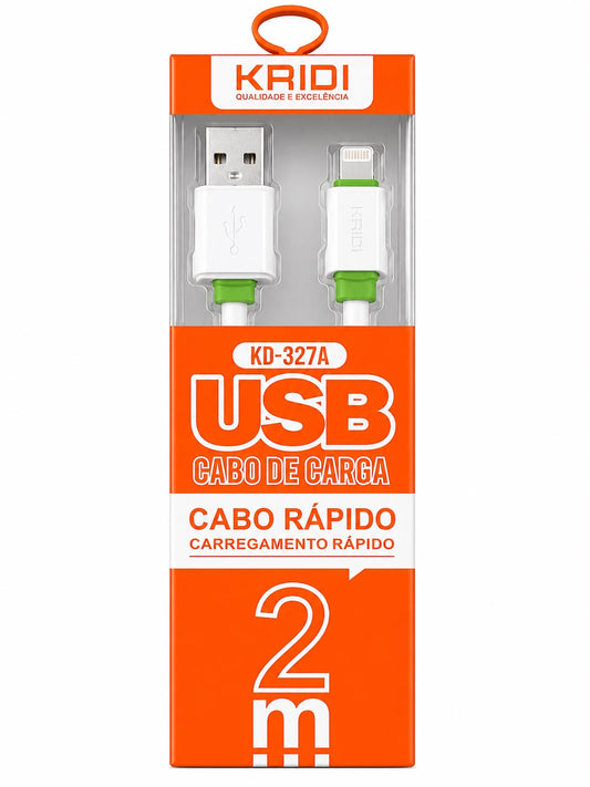 Cabo USB para Lightning Kaidi KD-327A 2 Metros Carregamento Rápido para iPhone