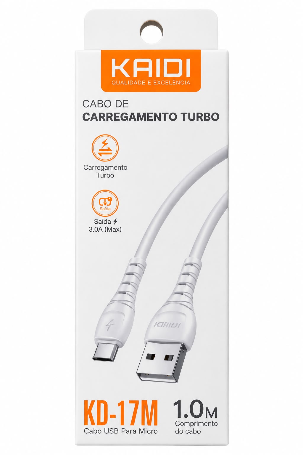 Cabo USB para Micro USB Kaidi KD-17M 1 Metro Carregamento Turbo 3.0A