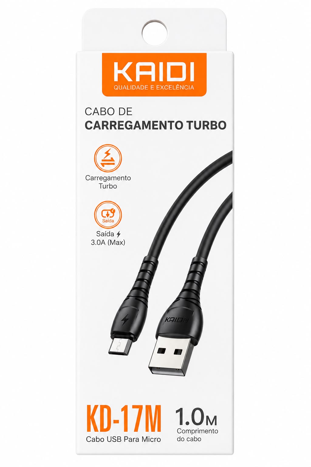 Cabo USB para Micro USB Kaidi KD-17M 1 Metro Carregamento Turbo 3.0A