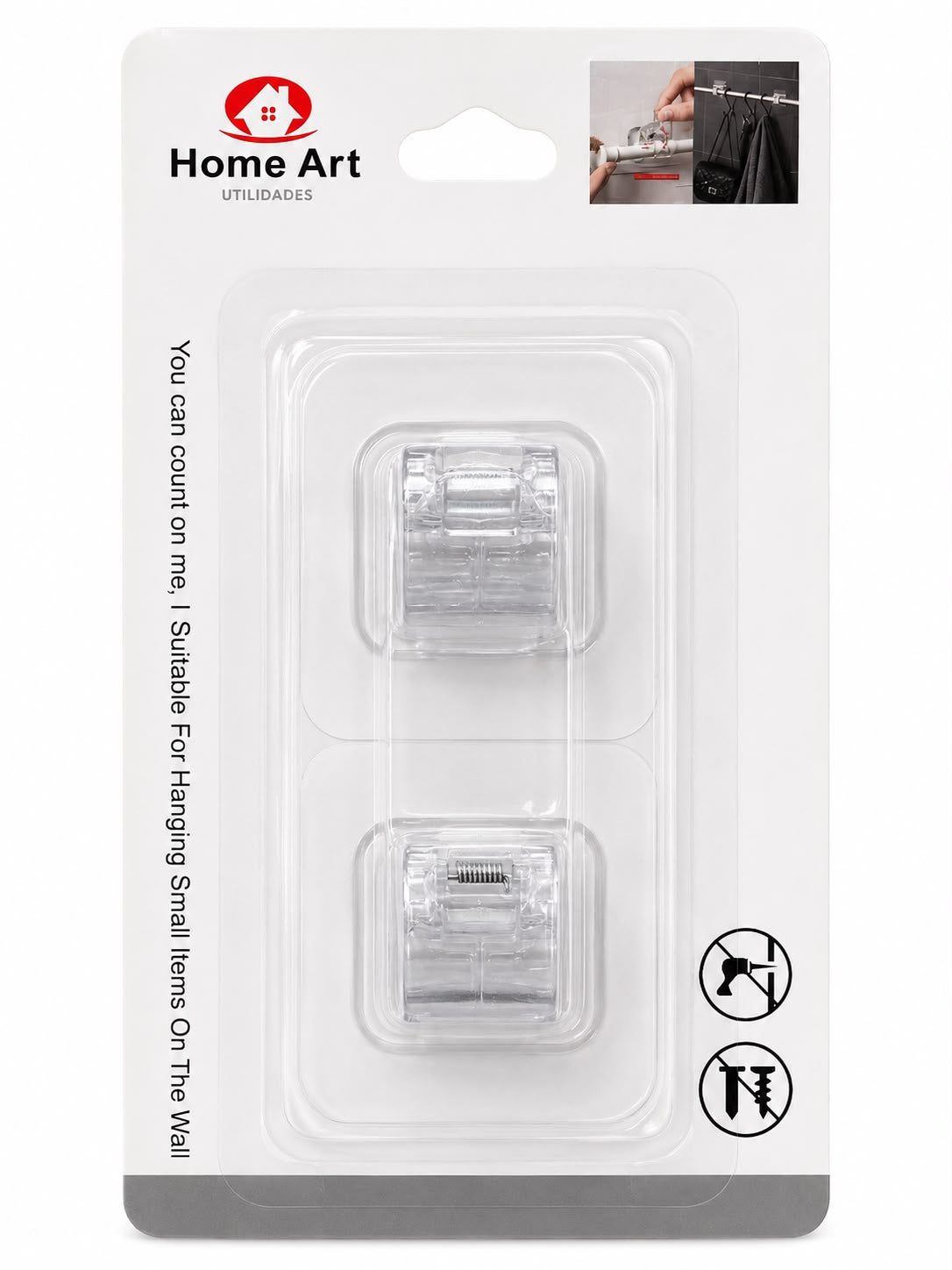 Gancho Adesivo Transparente Home Art com Trava para Parede | Suporte Multiuso