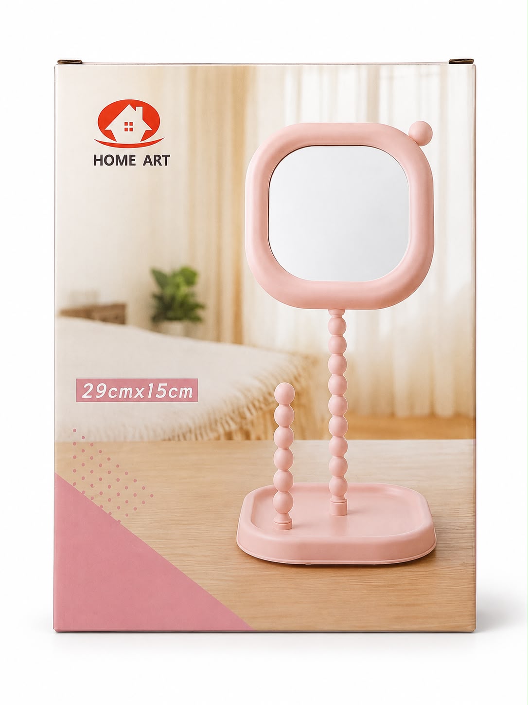 Espelho de Mesa com Porta Joias Home Art Rosa 29cm x 15cm