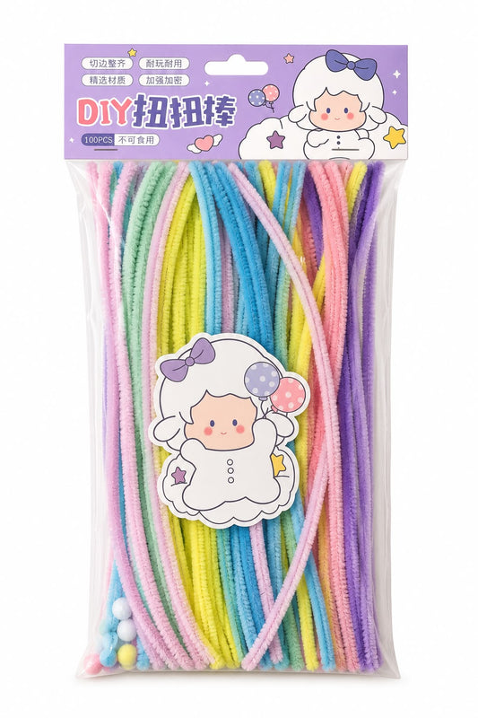 Kit 100 Limpa Cachimbos Coloridos para Artesanato DIY Plush Sticks